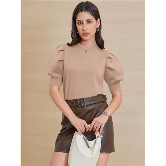 Women's Puff Short Sleeve Sweater Tops 2025 Spring Summer Fall Trendy - Picture 2 of 7